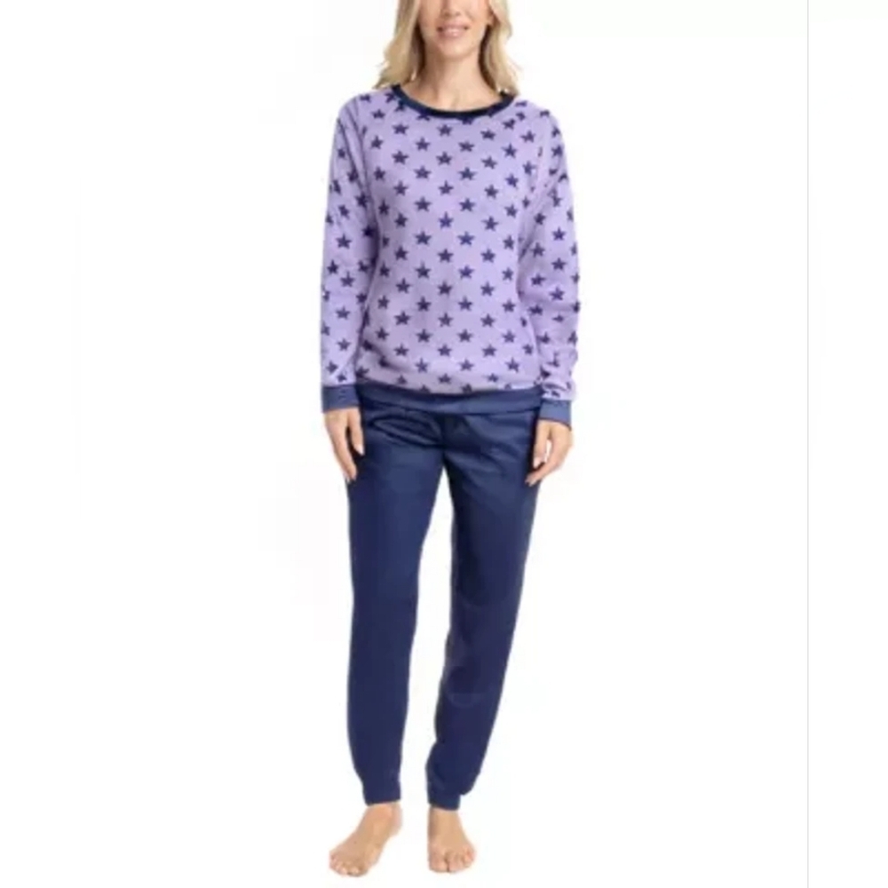 MUK LUKS Cozy Women's Star Pajama Fleece Set - Lavender and Navy (#520)